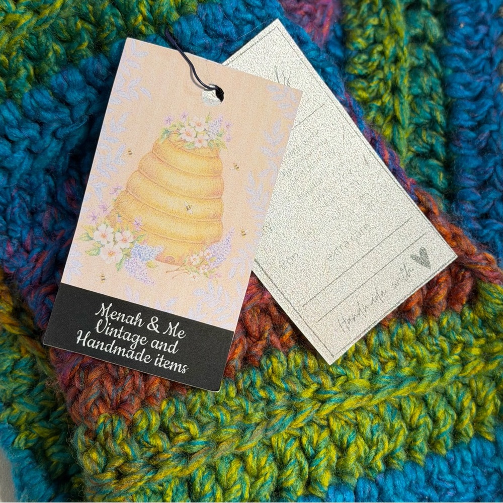 Rainbow gathered scrunch lace crochet scarf wrap tassel handmade pixie festival - Picture 9 of 10